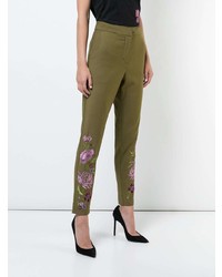 Оливковые узкие брюки с цветочным принтом от Josie Natori