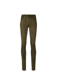 Оливковые узкие брюки от Saint Laurent