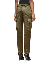 Женские оливковые шелковые брюки от Balmain