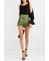 Женские оливковые шерстяные шорты от PIERRE BALMAIN