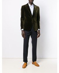 Мужской оливковый бархатный пиджак от Caruso