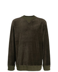 Оливковый бархатный свитер с круглым вырезом