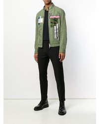 Мужской оливковый бомбер с вышивкой от DSQUARED2