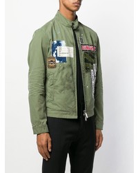 Мужской оливковый бомбер с вышивкой от DSQUARED2