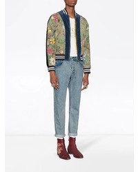 Мужской оливковый бомбер с принтом от Gucci