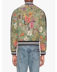Мужской оливковый бомбер с принтом от Gucci