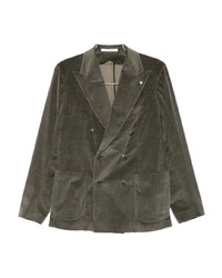 Оливковый вельветовый двубортный пиджак