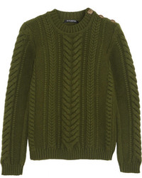 Женский оливковый вязаный свитер от Balmain