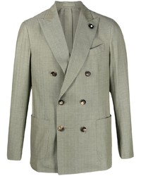 Мужской оливковый двубортный пиджак с цветочным принтом от Lardini