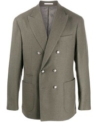 Мужской оливковый двубортный пиджак от Brunello Cucinelli