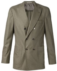 Мужской оливковый двубортный пиджак от Brunello Cucinelli