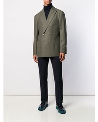 Мужской оливковый двубортный пиджак от Brunello Cucinelli