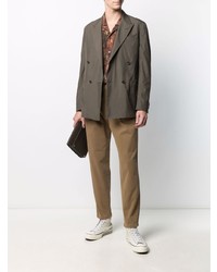 Мужской оливковый двубортный пиджак от Caruso