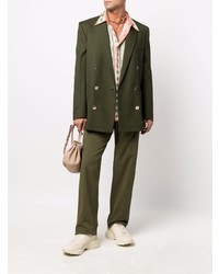 Мужской оливковый двубортный пиджак от Balmain
