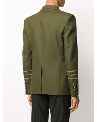 Мужской оливковый двубортный пиджак от Balmain