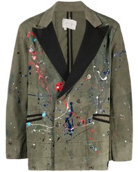 Мужской оливковый двубортный пиджак от Greg Lauren