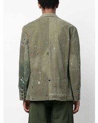 Мужской оливковый двубортный пиджак от Greg Lauren