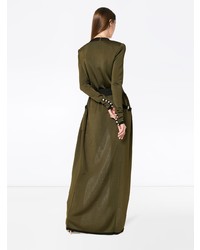 Оливковый длинный кардиган от Balmain