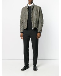 Мужской оливковый кожаный бомбер от Neil Barrett