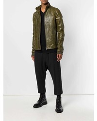 Мужской оливковый кожаный бомбер от Rick Owens