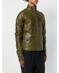 Мужской оливковый кожаный бомбер от Rick Owens