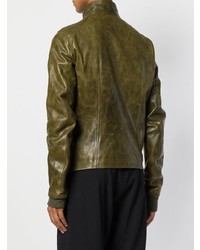 Мужской оливковый кожаный бомбер от Rick Owens