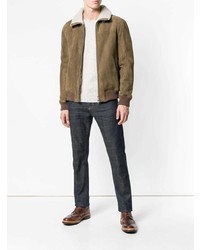 Мужской оливковый кожаный бомбер от Closed