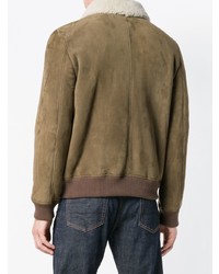 Мужской оливковый кожаный бомбер от Closed