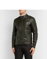 Мужской оливковый кожаный бомбер от Belstaff