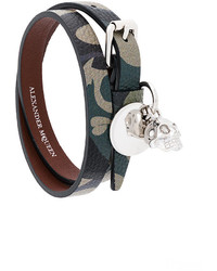 Мужской оливковый кожаный браслет от Alexander McQueen