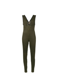 Оливковый кожаный комбинезон