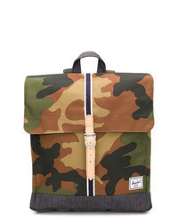 Оливковый кожаный рюкзак с камуфляжным принтом