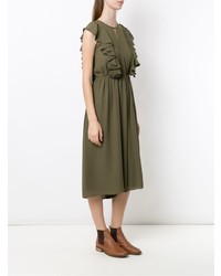 Оливковый комбинезон с рюшами от Olympiah