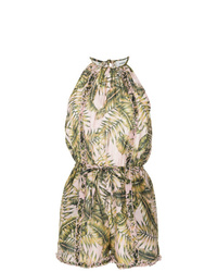 Оливковый комбинезон с шортами с принтом