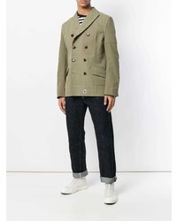Мужской оливковый льняной двубортный пиджак от Junya Watanabe MAN