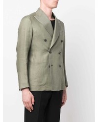 Мужской оливковый льняной двубортный пиджак от Tagliatore