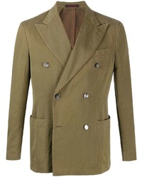 Мужской оливковый льняной двубортный пиджак от The Gigi