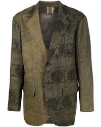 Мужской оливковый льняной пиджак в стиле пэчворк от Ziggy Chen