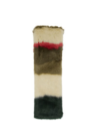 Мужской оливковый меховой шарф в горизонтальную полоску от Gucci