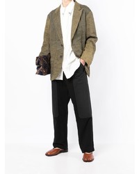 Мужской оливковый пиджак в вертикальную полоску от Ziggy Chen