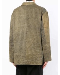 Мужской оливковый пиджак в вертикальную полоску от Ziggy Chen