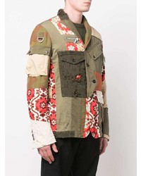 Мужской оливковый пиджак в стиле пэчворк от DSQUARED2