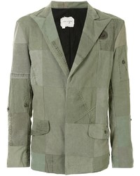 Мужской оливковый пиджак в стиле пэчворк от Greg Lauren