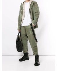 Мужской оливковый пиджак в стиле пэчворк от Greg Lauren