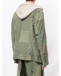 Мужской оливковый пиджак в стиле пэчворк от Greg Lauren