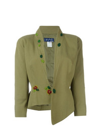 Женский оливковый пиджак с украшением от Thierry Mugler Vintage