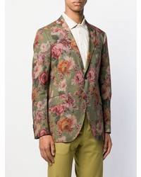 Мужской оливковый пиджак с цветочным принтом от Etro