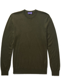 Мужской оливковый пушистый свитер с круглым вырезом от Ralph Lauren Purple Label