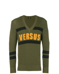 Мужской оливковый свитер с v-образным вырезом с принтом от Versus