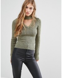 Женский оливковый свитер с v-образным вырезом от Missguided